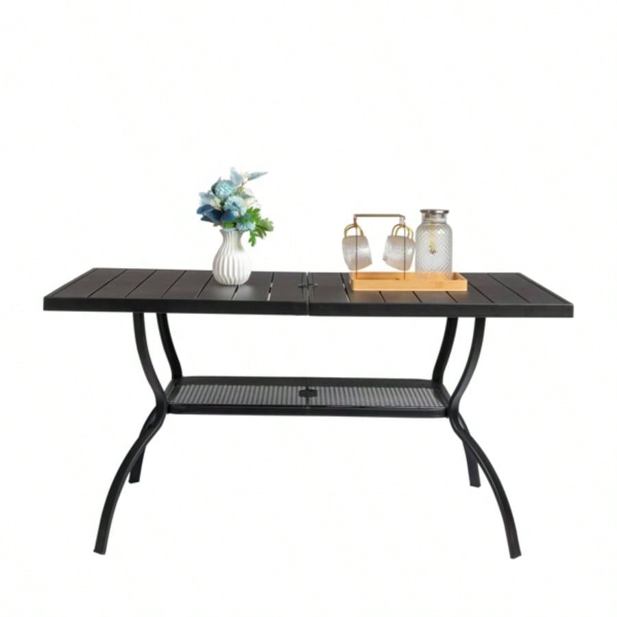 60*38*28.5in Iron With Hole Patio Bar Table Black