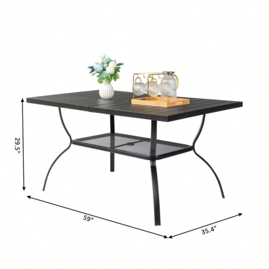 60*38*28.5in Iron With Hole Patio Bar Table Black