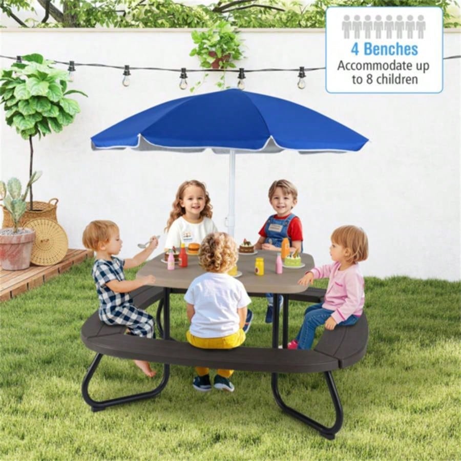 Kids Picnic Table Outdoor Activity Table With - Brown