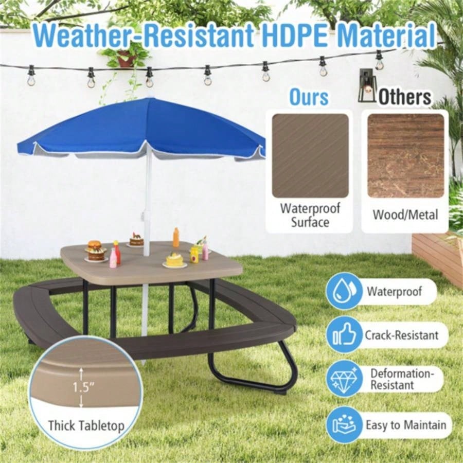 Kids Picnic Table Outdoor Activity Table With - Brown