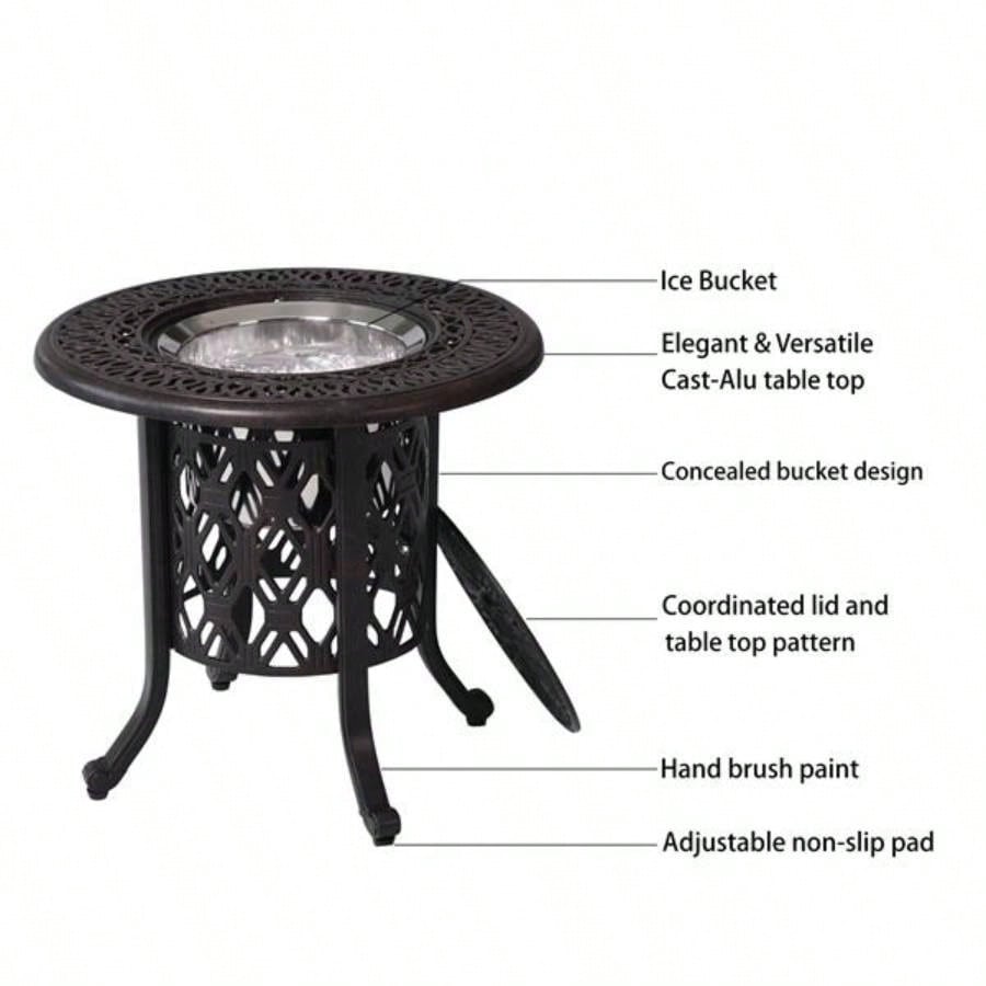 Hand Brushed Patina/Bronze Cast Aluminum, Food Grade 304 Stainless Steel Bucket/Pail Table Set