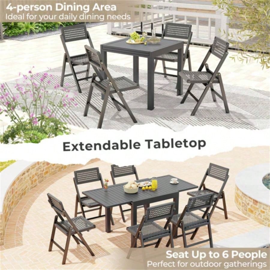 Retractable outdoor dining table, gray patio table 4 - 6 with Aluminum Frame
