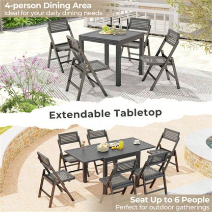 Retractable outdoor dining table, gray patio table 4 - 6 with Aluminum Frame