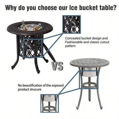 Hand Brushed Patina/Bronze Cast Aluminum, Food Grade 304 Stainless Steel Bucket/Pail Table Set