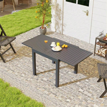 Retractable outdoor dining table, gray patio table 4 - 6 with Aluminum Frame