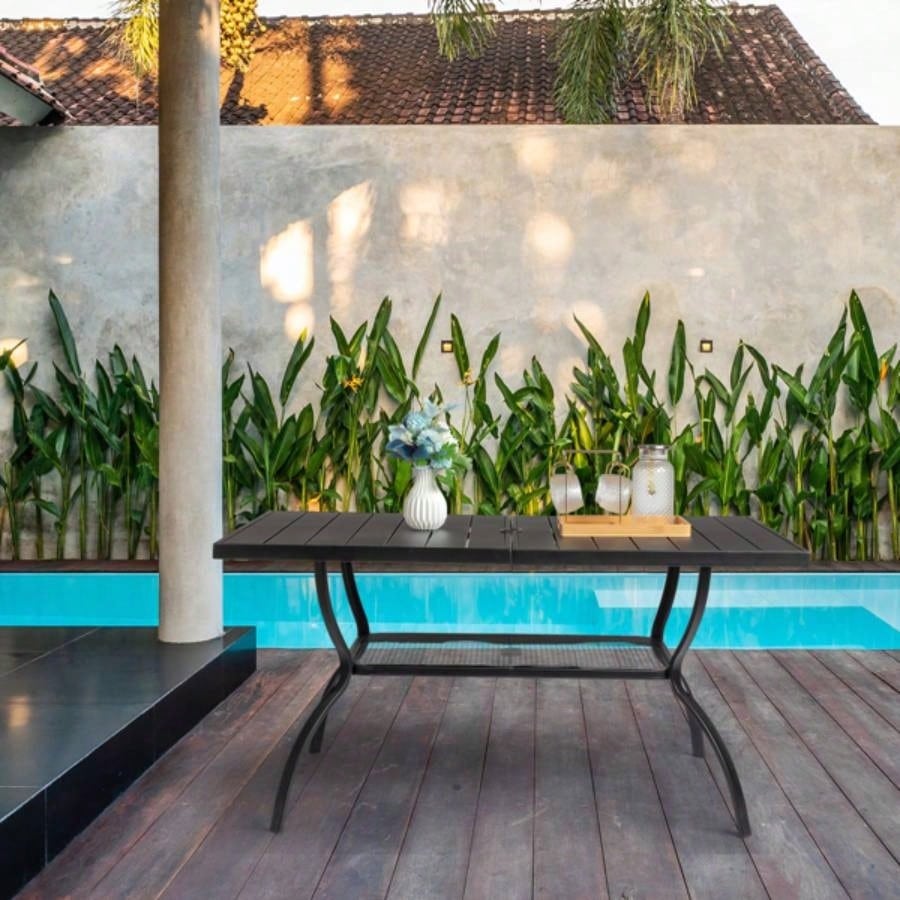 60*38*28.5in Iron With Hole Patio Bar Table Black