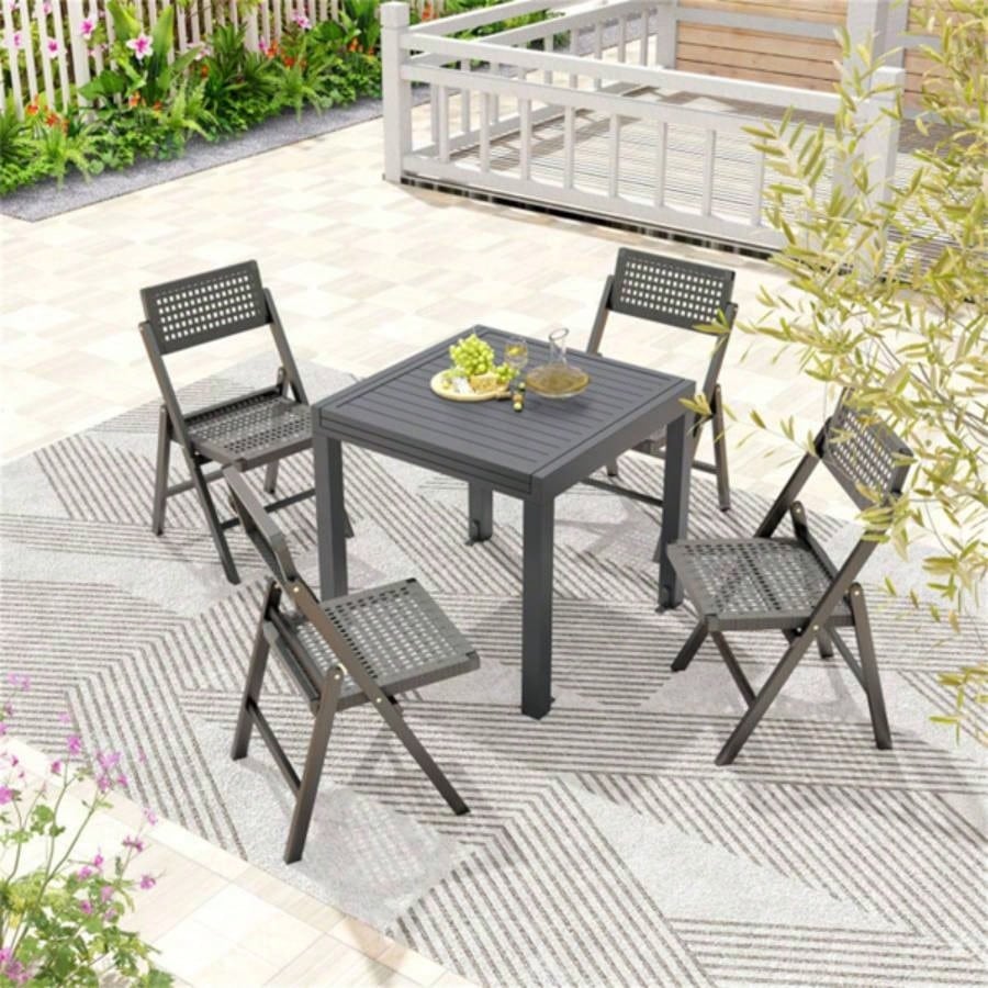 Retractable outdoor dining table, gray patio table 4 - 6 with Aluminum Frame