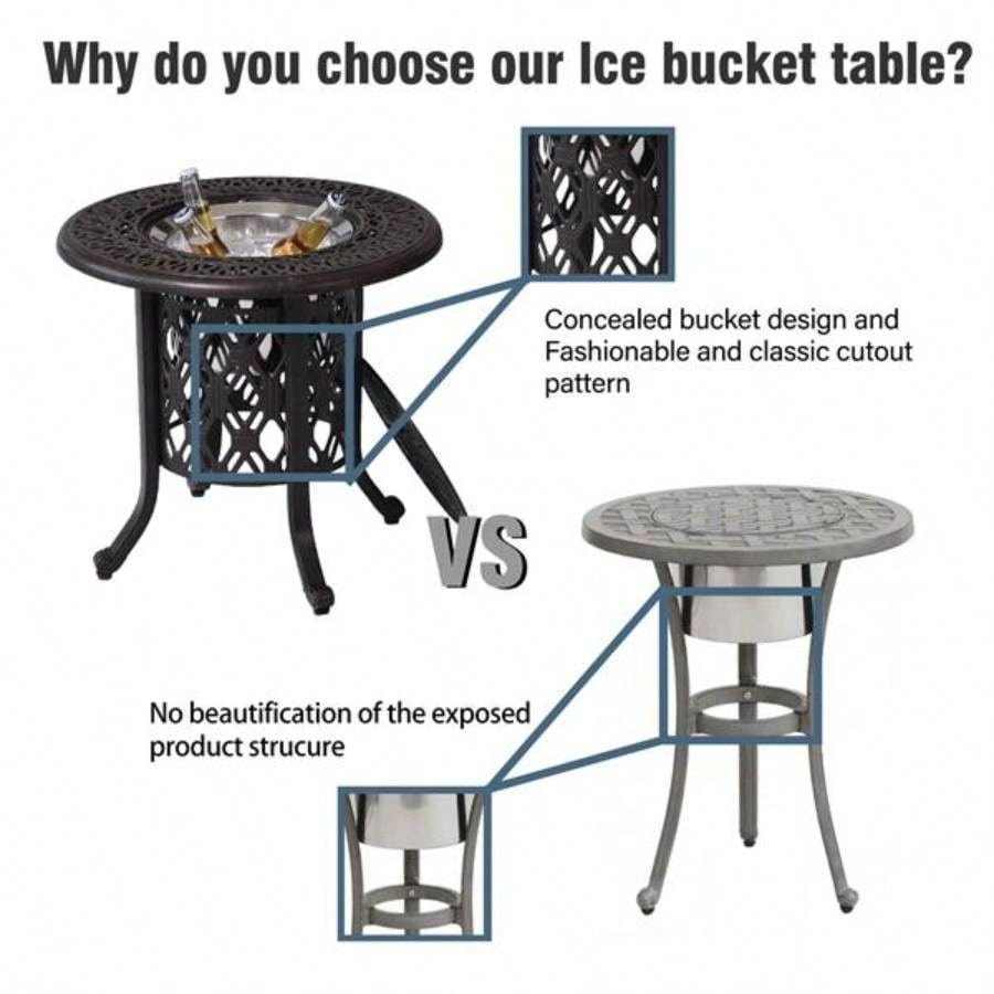 Hand Brushed Patina/Bronze Cast Aluminum, Food Grade 304 Stainless Steel Bucket/Pail Table Set