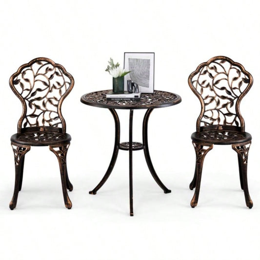 3 PCS Outdoor Bistro Set, Outdoor Patio Set, All - Weather Cast Aluminum Bistro Table Set Backyard, Garden, Balcony Leaf