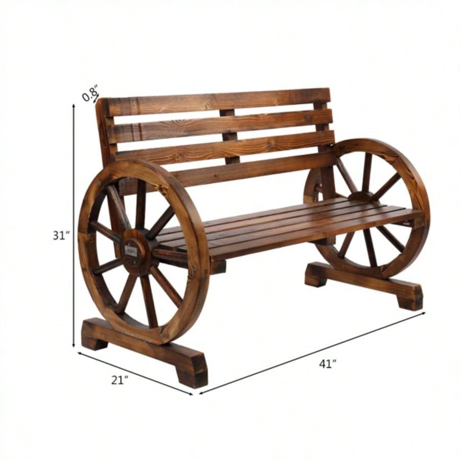 Replace 2813843690629483Rustic 2 - Person Wooden Wagon Wheel with Slatted and Backrest, Brown