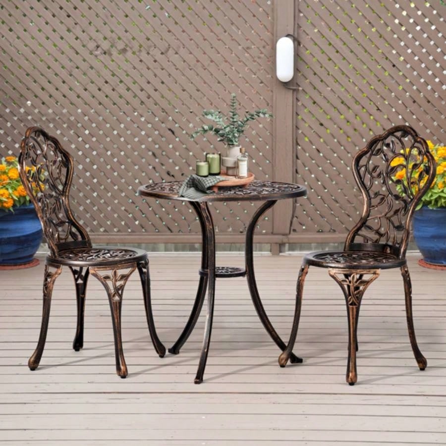 3 PCS Outdoor Bistro Set, Outdoor Patio Set, All - Weather Cast Aluminum Bistro Table Set Backyard, Garden, Balcony Leaf