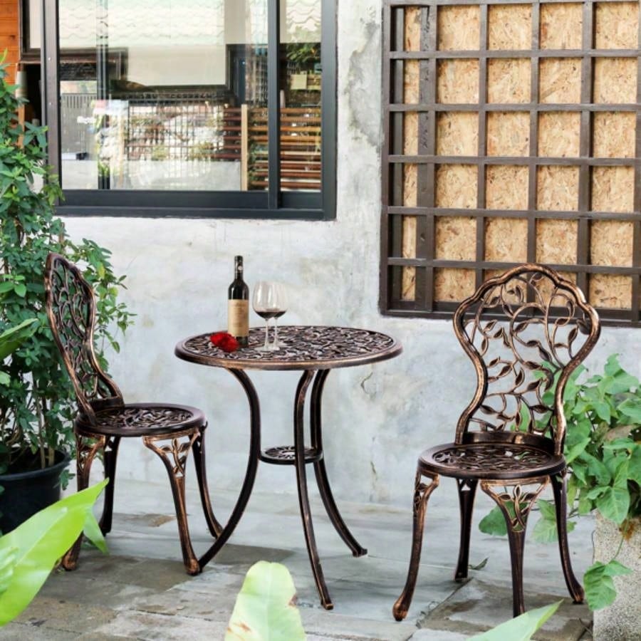 3 PCS Outdoor Bistro Set, Outdoor Patio Set, All - Weather Cast Aluminum Bistro Table Set Backyard, Garden, Balcony Leaf