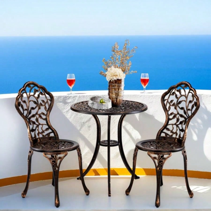 3 PCS Outdoor Bistro Set, Outdoor Patio Set, All - Weather Cast Aluminum Bistro Table Set Backyard, Garden, Balcony Leaf