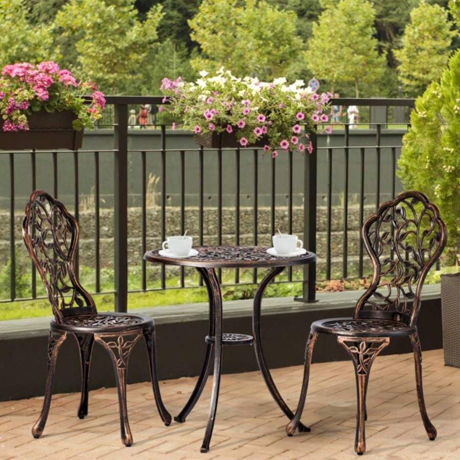 3 PCS Outdoor Bistro Set, Outdoor Patio Set, All - Weather Cast Aluminum Bistro Table Set Backyard, Garden, Balcony Leaf