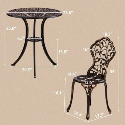 3 PCS Outdoor Bistro Set, Outdoor Patio Set, All - Weather Cast Aluminum Bistro Table Set Backyard, Garden, Balcony Leaf