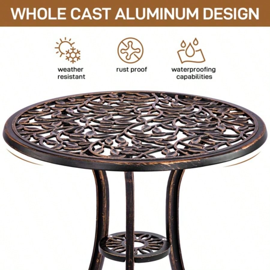3 PCS Outdoor Bistro Set, Outdoor Patio Set, All - Weather Cast Aluminum Bistro Table Set Backyard, Garden, Balcony Leaf