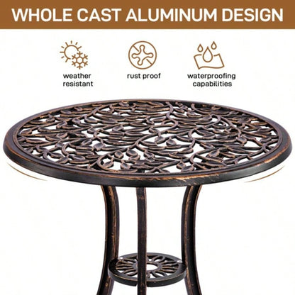 3 PCS Outdoor Bistro Set, Outdoor Patio Set, All - Weather Cast Aluminum Bistro Table Set Backyard, Garden, Balcony Leaf