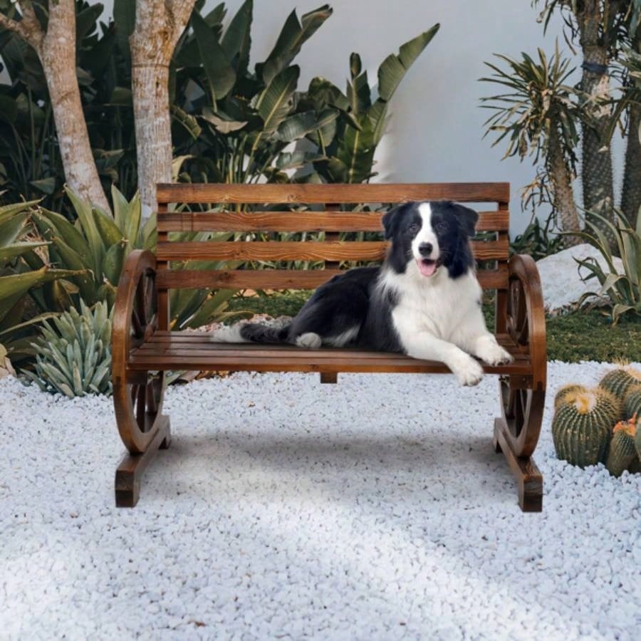 Replace 28138436Rustic 2 - Person Wooden Wagon Wheel with Slatted and Backrest, Brown