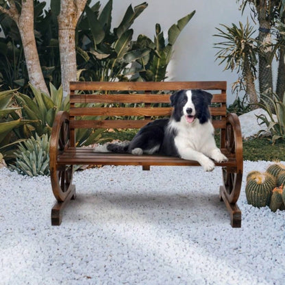 Replace 28138436Rustic 2 - Person Wooden Wagon Wheel with Slatted and Backrest, Brown