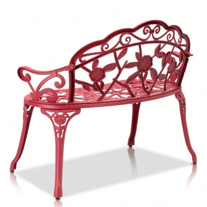 Outdoor Cast Aluminum Patio, Porch Chair with Curved Pattern, Red