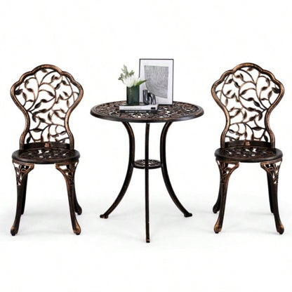 3 PCS Outdoor Bistro Set, Outdoor Patio Set, All - Weather Cast Aluminum Bistro Table Set Backyard, Garden, Balcony Leaf