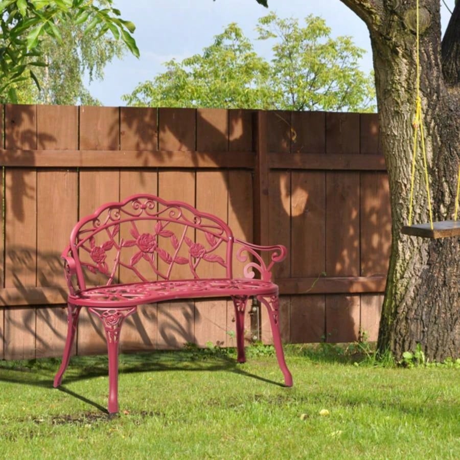 Outdoor Cast Aluminum Patio, Porch Chair with Curved Pattern, Red