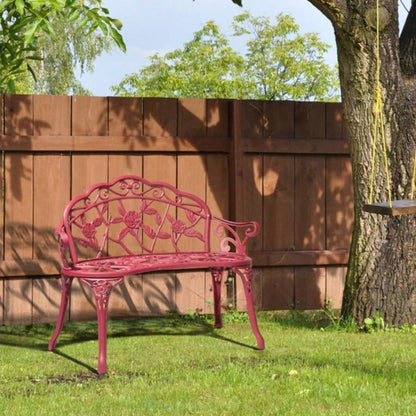 Outdoor Cast Aluminum Patio, Porch Chair with Curved Pattern, Red