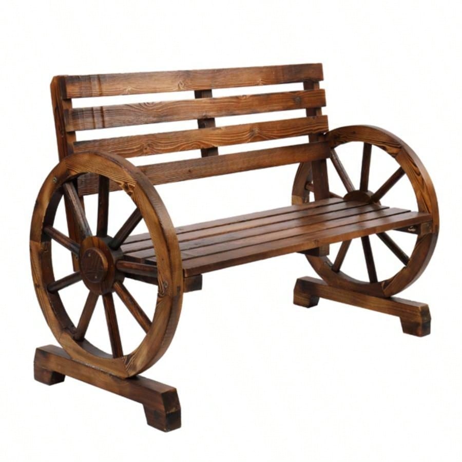 Replace 28138436Rustic 2 - Person Wooden Wagon Wheel with Slatted and Backrest, Brown