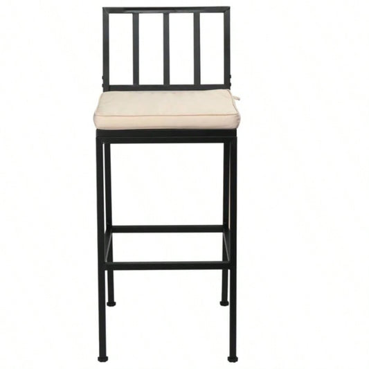 2PCS Patio Bar Chairs, Heavy - Duty Metal Frame Bar Stools Set of 2, Indoor Outdoor All - Weather Resistant Barstools with Detachable Cushion
