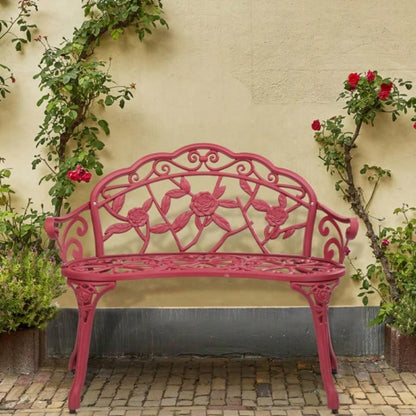 Outdoor Cast Aluminum Patio, Porch Chair with Curved Pattern, Red