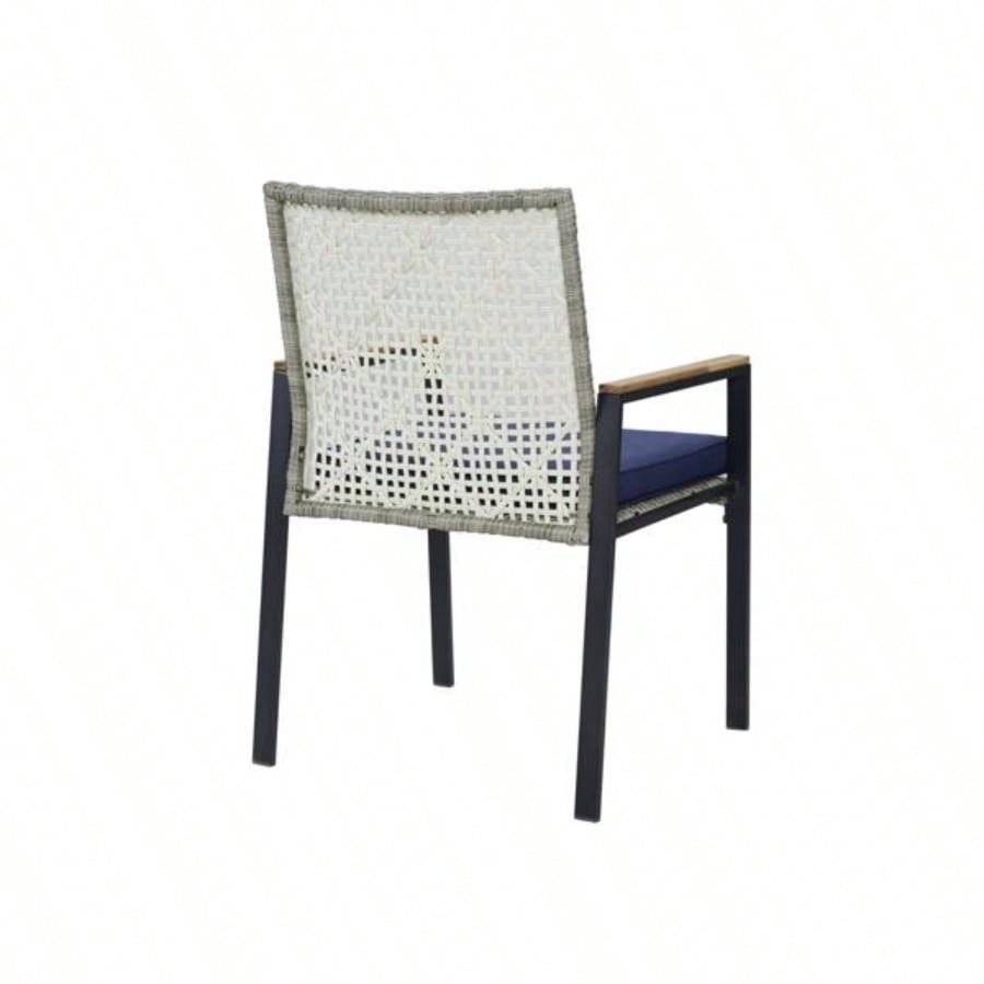 All Weather 5 - Piece Patio Dining Table Sets, Patio Conversation Set Acacia Wood Table Top with Hole, Rattan Outdoor, Light Gray Color