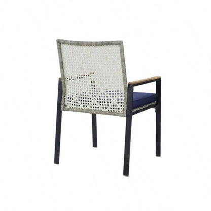 All Weather 5 - Piece Patio Dining Table Sets, Patio Conversation Set Acacia Wood Table Top with Hole, Rattan Outdoor, Light Gray Color