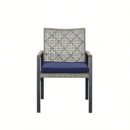 All Weather 5 - Piece Patio Dining Table Sets, Patio Conversation Set Acacia Wood Table Top with Hole, Rattan Outdoor, Light Gray Color