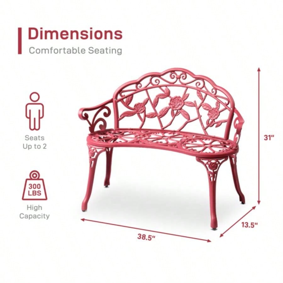 Outdoor Cast Aluminum Patio, Porch Chair with Curved Pattern, Red