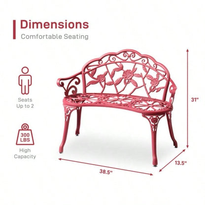 Outdoor Cast Aluminum Patio, Porch Chair with Curved Pattern, Red