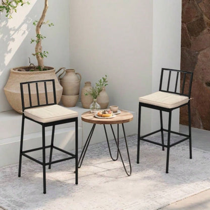 2PCS Patio Bar Chairs, Heavy - Duty Metal Frame Bar Stools Set of 2, Indoor Outdoor All - Weather Resistant Barstools with Detachable Cushion