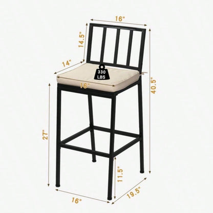 2PCS Patio Bar Chairs, Heavy - Duty Metal Frame Bar Stools Set of 2, Indoor Outdoor All - Weather Resistant Barstools with Detachable Cushion