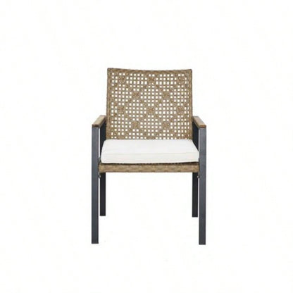 All Weather 5 - Piece Patio Dining Table Sets, Patio Conversation Set Acacia Wood Table Top with Hole, Rattan Outdoor, Yellow Color