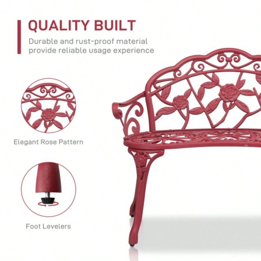 Outdoor Cast Aluminum Patio, Porch Chair with Curved Pattern, Red