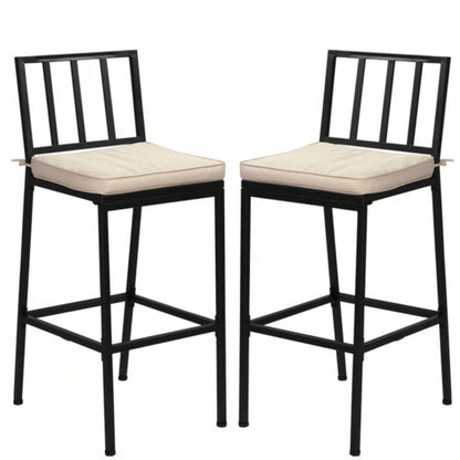 2PCS Patio Bar Chairs, Heavy - Duty Metal Frame Bar Stools Set of 2, Indoor Outdoor All - Weather Resistant Barstools with Detachable Cushion