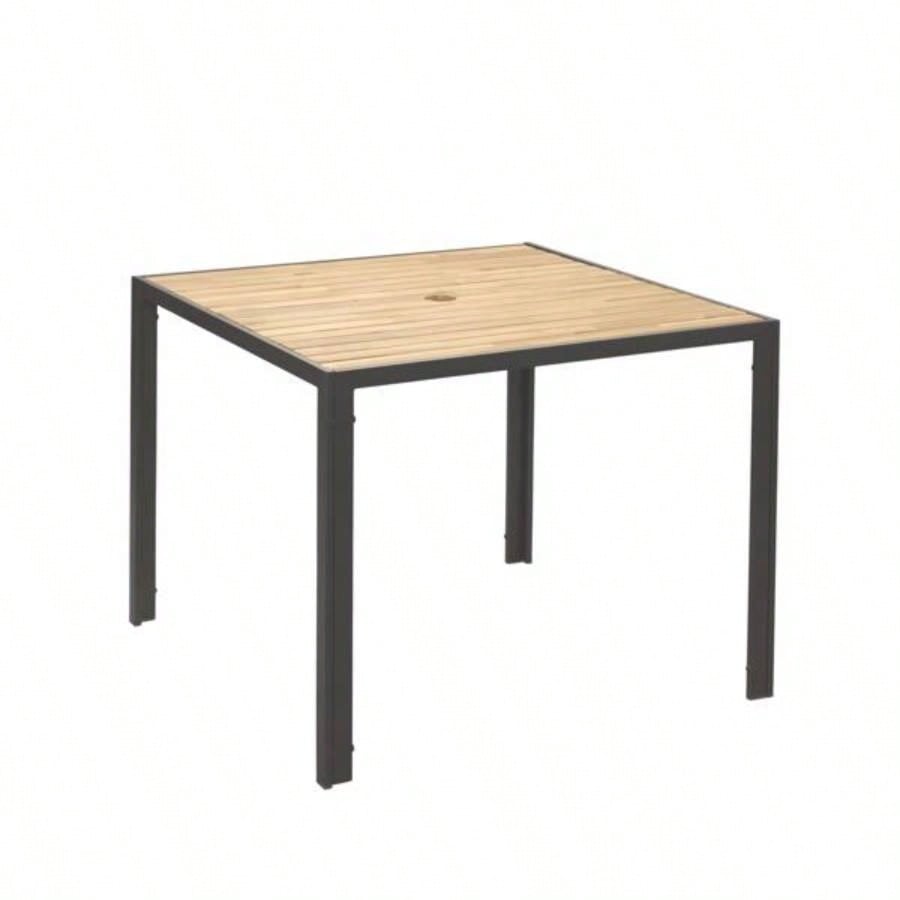 All Weather 5 - Piece Patio Dining Table Sets, Patio Conversation Set Acacia Wood Table Top with Hole, Rattan Outdoor, Light Gray Color