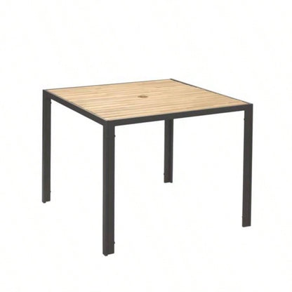 All Weather 5 - Piece Patio Dining Table Sets, Patio Conversation Set Acacia Wood Table Top with Hole, Rattan Outdoor, Light Gray Color