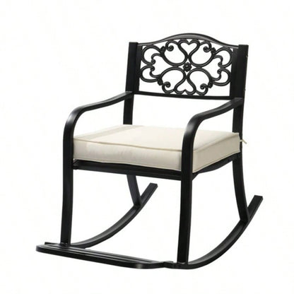 Metal Rocking Chair, Outdoor Rocking with Cushion, Patio Rocker with Footrest, Weatherproof Rocking Chair Outside, Patio, Garden, Flower Backrest