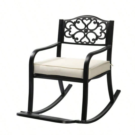 Metal Rocking Chair, Outdoor Rocking with Cushion, Patio Rocker with Footrest, Weatherproof Rocking Chair Outside, Patio, Garden, Flower Backrest