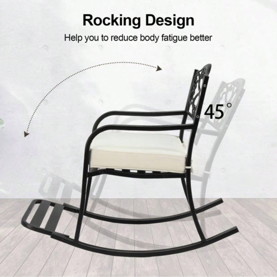 Metal Rocking Chair, Outdoor Rocking with Cushion, Patio Rocker with Footrest, Weatherproof Rocking Chair Outside, Patio, Garden, Flower Backrest