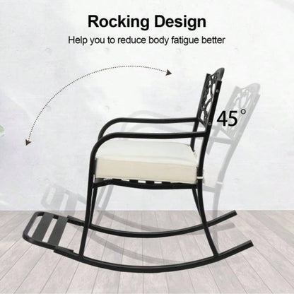 Metal Rocking Chair, Outdoor Rocking with Cushion, Patio Rocker with Footrest, Weatherproof Rocking Chair Outside, Patio, Garden, Flower Backrest