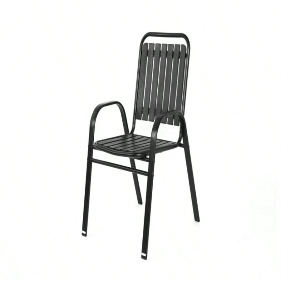 5 - Piece Plastic chair and steel table Outdoor Dining Set, plastic Chairs and Table Set Garden Patio, Black