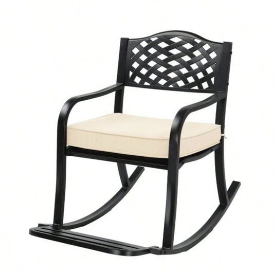 Metal Rocking Chair, Outdoor Rocking with Cushion, Patio Rocker with Footrest, Weatherproof Rocking Chair Outside, Patio, Garden, Hole Backrest