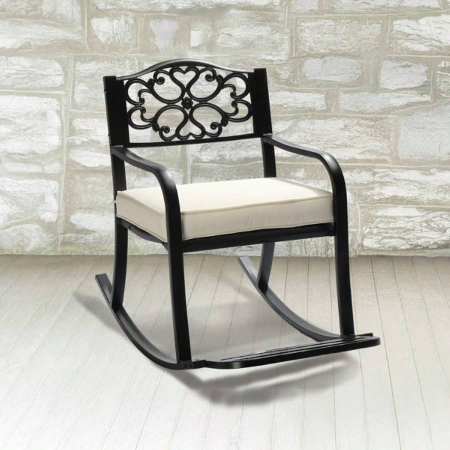 Metal Rocking Chair, Outdoor Rocking with Cushion, Patio Rocker with Footrest, Weatherproof Rocking Chair Outside, Patio, Garden, Flower Backrest