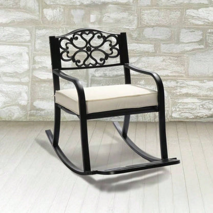 Metal Rocking Chair, Outdoor Rocking with Cushion, Patio Rocker with Footrest, Weatherproof Rocking Chair Outside, Patio, Garden, Flower Backrest